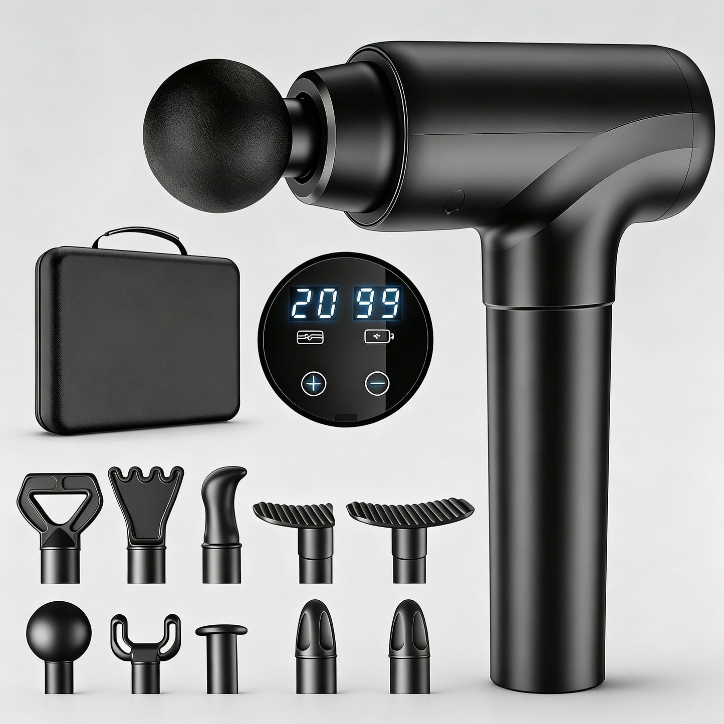 Massage Gun Deep Tissue Muscle Massager with 10 Massage Heads & 20 Speeds LCD Display for Pain Relief