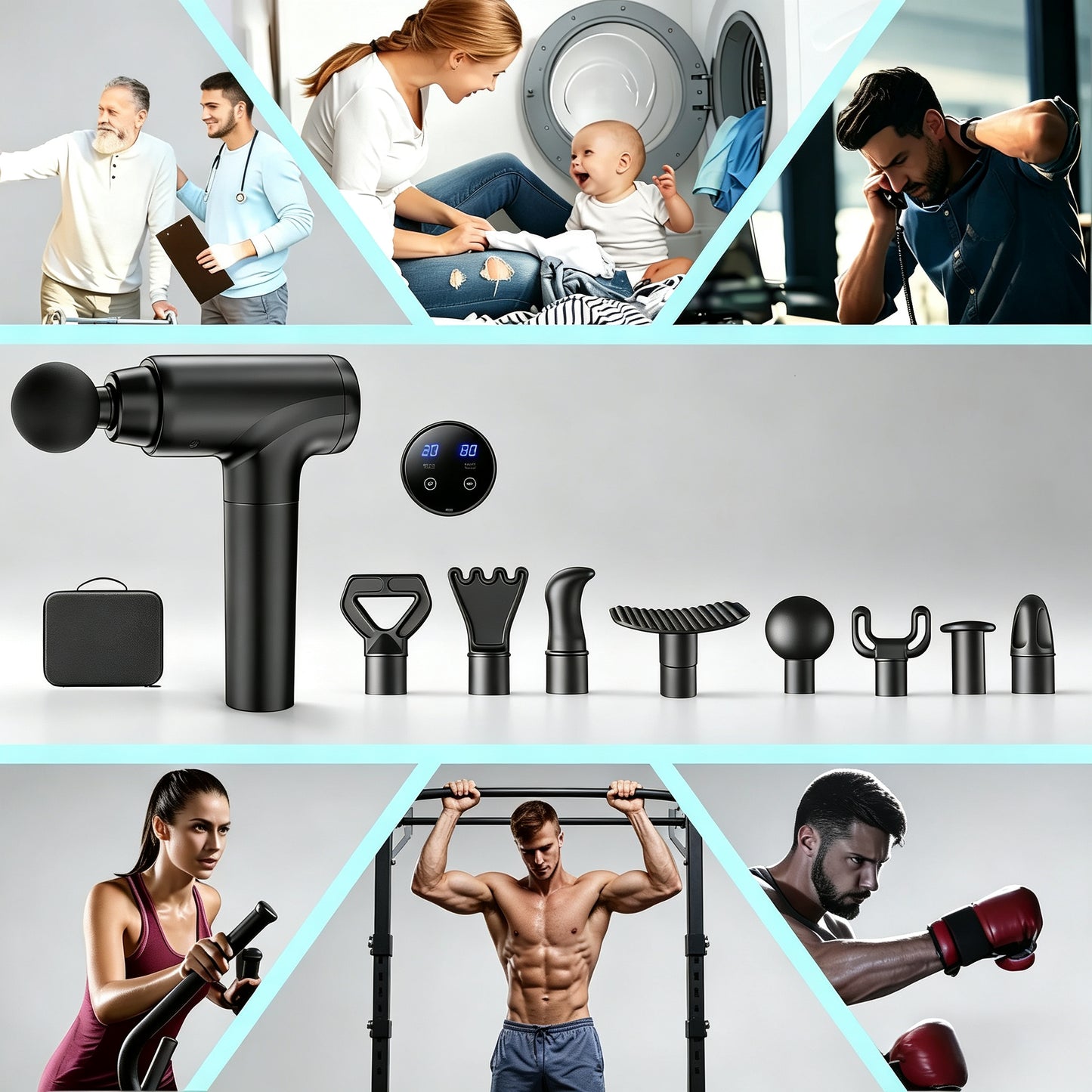 Massage Gun Deep Tissue Muscle Massager with 10 Massage Heads & 20 Speeds LCD Display for Pain Relief