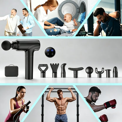 Massage Gun Deep Tissue Muscle Massager with 10 Massage Heads & 20 Speeds LCD Display for Pain Relief